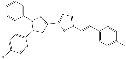 2-[[4,5-Dihydro-1-phenyl-5-(4-chlorophenyl)-1H-pyrazol]-3-yl]-5-[2-[4-methylphenyl]ethenyl]furan Structure