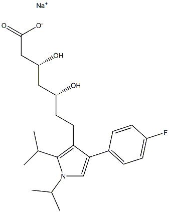 (3R,5R)-3,5-ジヒドロキシ-7-[1,2-ジイソプロピル-4-(4-フルオロフェニル)-1H-ピロール-3-イル]ヘプタン酸ナトリウム 化学構造式
