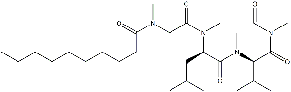 (2R)-N,3-Dimethyl-N-formyl-2-[methyl[(R)-4-methyl-2-[methyl[[methyl(1-oxodecyl)amino]acetyl]amino]valeryl]amino]butyramide Structure