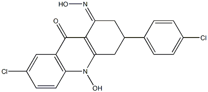 7-Chloro-1,2,3,4-tetrahydro-1-(hydroxyimino)-10-hydroxy-3-[4-chlorophenyl]acridin-9(10H)-one Struktur