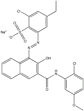 2-Chloro-4-ethyl-6-[[3-[[(2-chloro-5-methoxyphenyl)amino]carbonyl]-2-hydroxy-1-naphtyl]azo]benzenesulfonic acid sodium salt Struktur