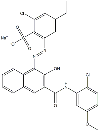 2-クロロ-4-エチル-6-[[3-[[(2-クロロ-5-メトキシフェニル)アミノ]カルボニル]-2-ヒドロキシ-1-ナフチル]アゾ]ベンゼンスルホン酸ナトリウム 化学構造式
