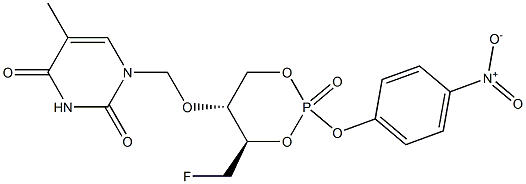 1-[[[(4R,5R)-4-(フルオロメチル)-2-(4-ニトロフェノキシ)-2-オキソ-1,3,2-ジオキサホスホリナン-5-イル]オキシ]メチル]-5-メチル-2,4(1H,3H)-ピリミジンジオン 化学構造式