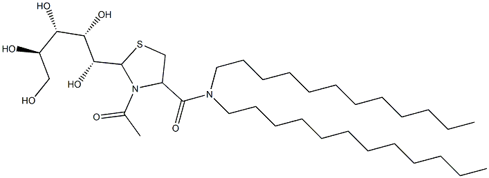 3-Acetyl-N,N-didodecyl-2-[(1R,2S,3S,4R)-1,2,3,4,5-pentahydroxypentyl]thiazolidine-4-carboxamide,,结构式