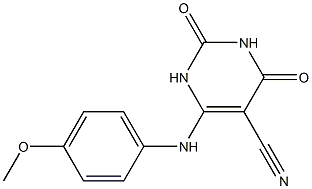6-(4-メトキシアニリノ)-1,2,3,4-テトラヒドロ-2,4-ジオキソピリミジン-5-カルボニトリル 化学構造式