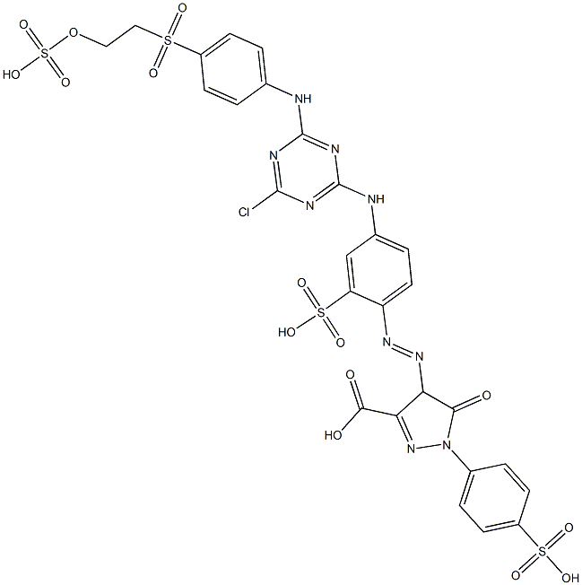 4-[[4-[[4-Chloro-6-[4-[[2-(sulfooxy)ethyl]sulfonyl]anilino]-1,3,5-triazin-2-yl]amino]-2-sulfophenyl]azo]-4,5-dihydro-5-oxo-1-(4-sulfophenyl)-1H-pyrazole-3-carboxylic acid Struktur