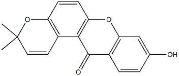 9-ヒドロキシ-3,3-ジメチルピラノ[3,2-a]キサンテン-12(3H)-オン 化学構造式