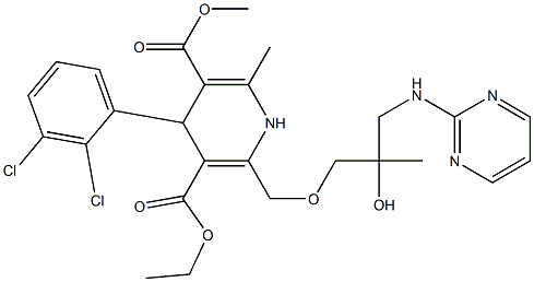 2-[[2-ヒドロキシ-2-メチル-3-(2-ピリミジニルアミノ)プロピルオキシ]メチル]-4-(2,3-ジクロロフェニル)-1,4-ジヒドロ-6-メチルピリジン-3,5-ジカルボン酸3-エチル5-メチル 化学構造式