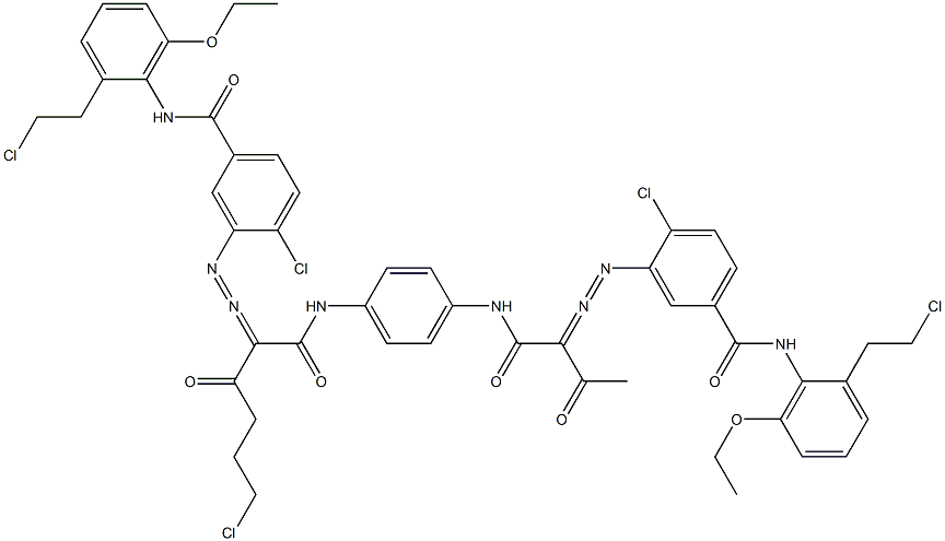 3,3'-[2-(2-Chloroethyl)-1,4-phenylenebis[iminocarbonyl(acetylmethylene)azo]]bis[N-[2-(2-chloroethyl)-6-ethoxyphenyl]-4-chlorobenzamide] 结构式