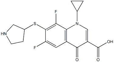 7-(ピロリジン-3-イル)チオ-1-シクロプロピル-6,8-ジフルオロ-1,4-ジヒドロ-4-オキソキノリン-3-カルボン酸 化学構造式