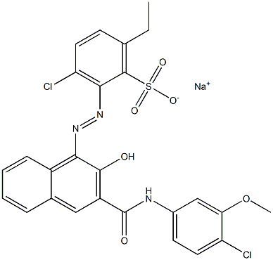 3-Chloro-6-ethyl-2-[[3-[[(4-chloro-3-methoxyphenyl)amino]carbonyl]-2-hydroxy-1-naphtyl]azo]benzenesulfonic acid sodium salt Structure