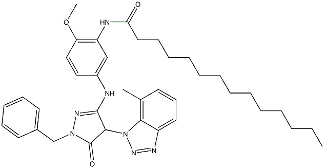 1-Benzyl-3-[4-methoxy-5-(tetradecanoylamino)anilino]-4-(7-methyl-1H-benzotriazol-1-yl)-5(4H)-pyrazolone Structure