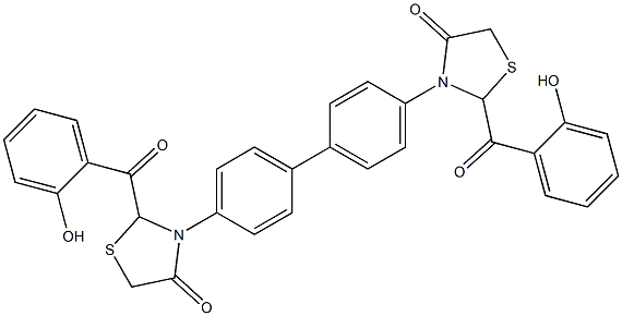 3,3'-(1,1'-Biphenyl-4,4'-diyl)bis[2-(2-hydroxybenzoyl)thiazolidin-4-one] 结构式