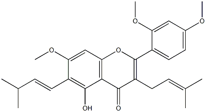 5-Hydroxy-2',4',7-trimethoxy-6-(3-methyl-1-butenyl)-3-(3-methyl-2-butenyl)flavone Struktur