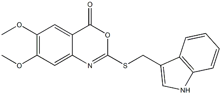 2-(1H-Indol-3-ylmethylthio)-6-methoxy-7-methoxy-4H-3,1-benzoxazin-4-one Struktur