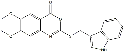 2-(1H-インドール-3-イルメチルチオ)-6-メトキシ-7-メトキシ-4H-3,1-ベンゾオキサジン-4-オン 化学構造式