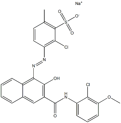 2-Chloro-6-methyl-3-[[3-[[(2-chloro-3-methoxyphenyl)amino]carbonyl]-2-hydroxy-1-naphtyl]azo]benzenesulfonic acid sodium salt Struktur