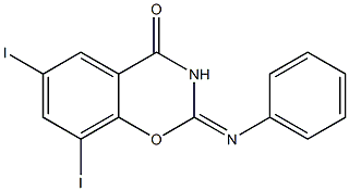 2,3-Dihydro-6,8-diiodo-2-(phenylimino)-4H-1,3-benzoxazin-4-one Struktur