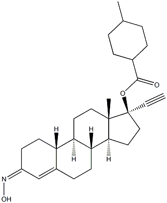 (17S)-3-(ヒドロキシイミノ)-17-エチニルエストラ-4-エン-17-オール17-(4-メチルシクロヘキサンカルボキシラート) 化学構造式