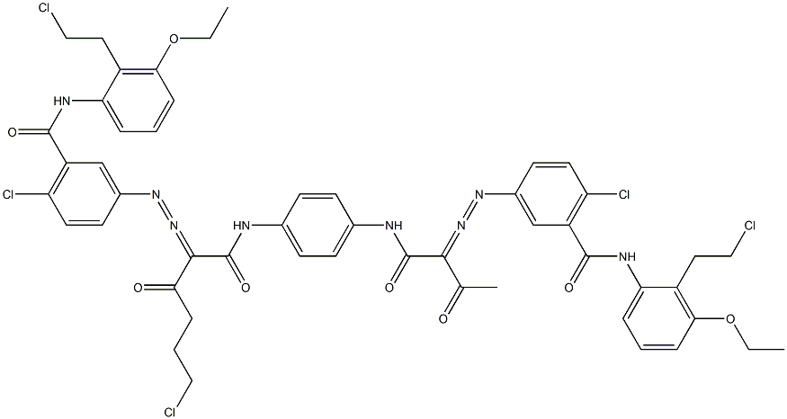 3,3'-[2-(2-Chloroethyl)-1,4-phenylenebis[iminocarbonyl(acetylmethylene)azo]]bis[N-[2-(2-chloroethyl)-3-ethoxyphenyl]-6-chlorobenzamide],,结构式