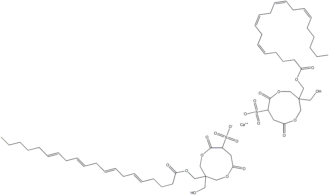 Bis[1-[[[(5Z,8Z,11Z,14Z)-1-oxo-5,8,11,14-icosatetren-1-yl]oxy]methyl]-1-(hydroxymethyl)-4,7-dioxo-3,8-dioxacyclononane-6-sulfonic acid]calcium salt 结构式