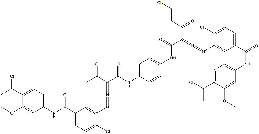 3,3'-[2-(クロロメチル)-1,4-フェニレンビス[イミノカルボニル(アセチルメチレン)アゾ]]ビス[N-[4-(1-クロロエチル)-3-メトキシフェニル]-4-クロロベンズアミド] 化学構造式