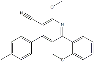 2-メトキシ-4-[4-メチルフェニル]-5H-[1]ベンゾチオピラノ[4,3-b]ピリジン-3-カルボニトリル 化学構造式
