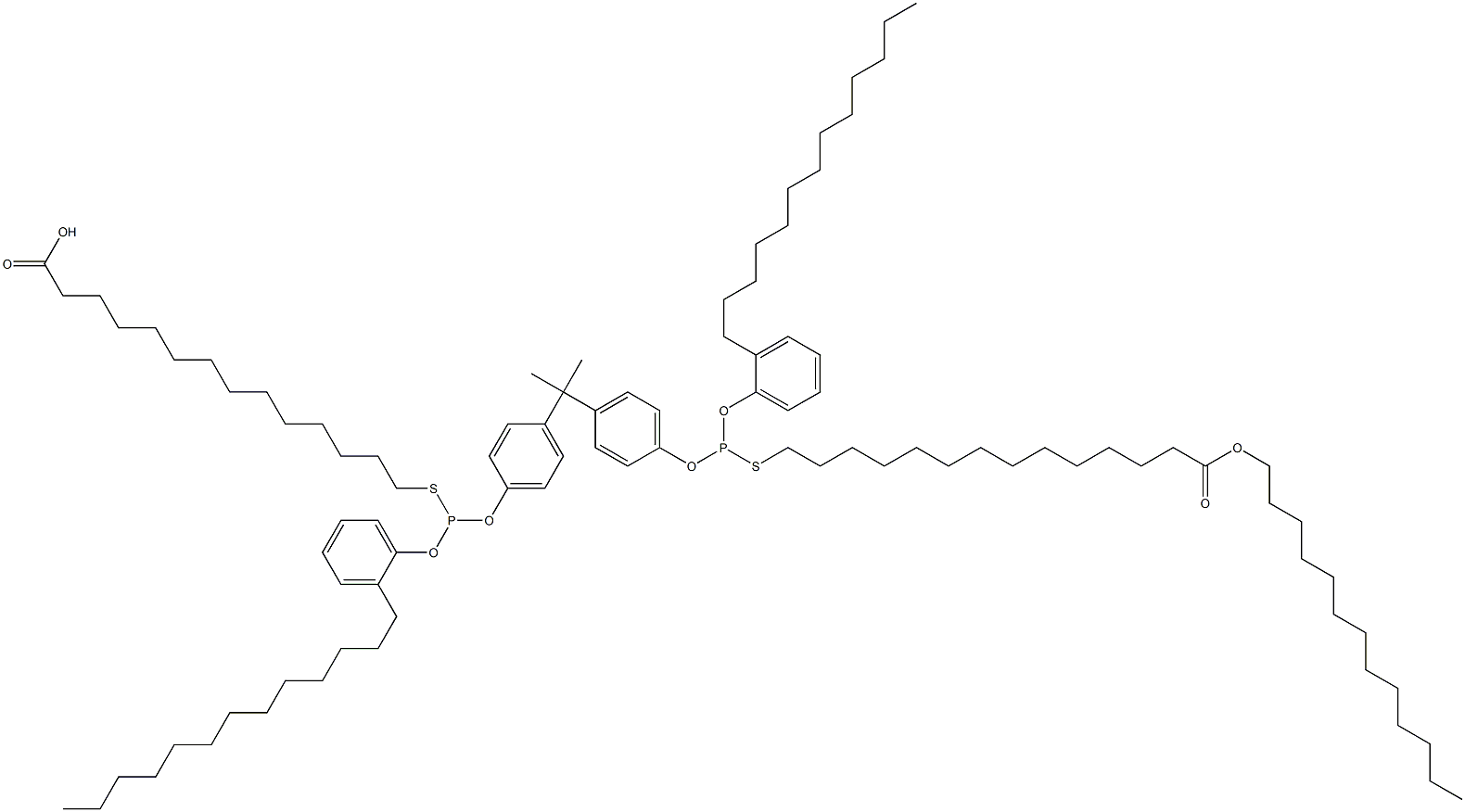 14,14'-[[Isopropylidenebis(4,1-phenyleneoxy)]bis[[(2-tridecylphenyl)oxy]phosphinediylthio]]bis(tetradecanoic acid tridecyl) ester Structure