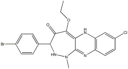 8-(p-Bromophenyl)-2-chloro-10-ethoxy-6-methyl-6,7-dihydro-5,6,7,11-tetraaza-11H-cyclohepta[b]naphthalen-9(8H)-one 结构式
