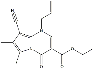 1-アリル-4-オキソ-6-メチル-7-メチル-8-シアノ-1,4-ジヒドロピロロ[1,2-a]ピリミジン-3-カルボン酸エチル 化学構造式