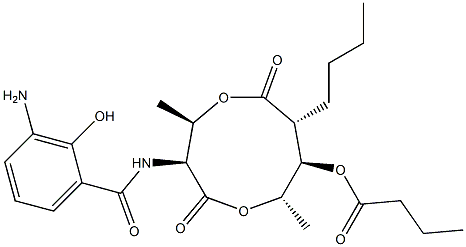 Butanoic acid (3S,4R,7R,8R,9S)-3-[(3-amino-2-hydroxybenzoyl)amino]-4,9-dimethyl-2,6-dioxo-7-butyl-1,5-dioxonan-8-yl ester,,结构式