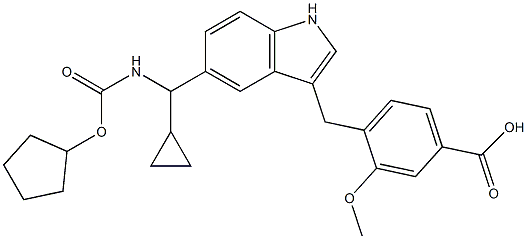 4-[5-Cyclopentyloxycarbonylamino-1-cyclopropylmethyl-1H-indol-3-ylmethyl]-3-methoxybenzoic acid Struktur