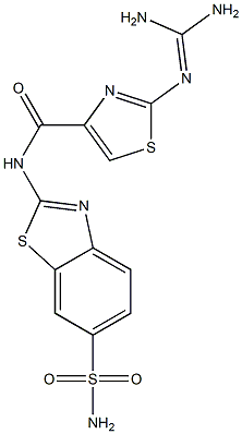 2-(Diaminomethyleneamino)-N-(6-sulfamoyl-2-benzothiazolyl)thiazole-4-carboxamide Struktur