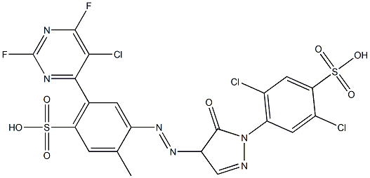 4-[4-[[5-(5-Chloro-2,6-difluoro-4-pyrimidinyl)-4-sulfo-2-methylphenyl]azo]-5-oxo-2-pyrazolin-1-yl]-2,5-dichlorobenzenesulfonic acid,,结构式