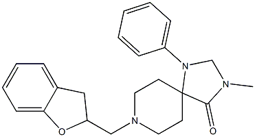 8-[(2,3-ジヒドロベンゾフラン-2-イル)メチル]-3-メチル-1-フェニル-1,3,8-トリアザスピロ[4.5]デカン-4-オン 化学構造式