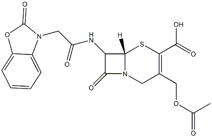 7-[[[(2,3-ジヒドロ-2-オキソベンゾオキサゾール)-3-イル]アセチル]アミノ]-3-(アセチルオキシメチル)セファム-3-エン-4-カルボン酸 化学構造式