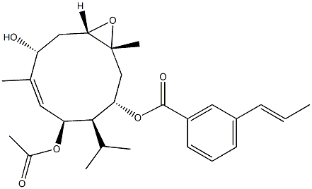 (1R,3S,4R,5S,6E,8R,10S)-1,7-Dimethyl-4-isopropyl-11-oxabicyclo[8.1.0]undec-6-ene-3,5,8-triol 3-trans-cinnamate 5-acetate,,结构式