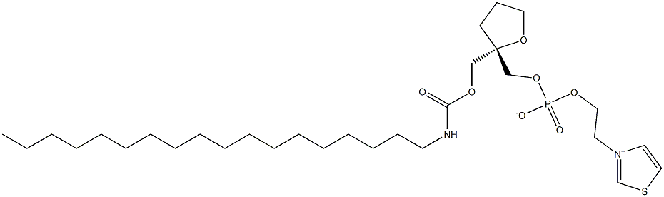 3-[2-[[[[[(R)-テトラヒドロ-2-[[[(オクタデシルアミノ)カルボニル]オキシ]メチル]フラン]-2-イル]メトキシ]ホスフィナト]オキシ]エチル]チアゾール-3-イウム 化学構造式