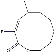 (E)-3-フルオロ-5-メチル-1-オキサシクロデカ-3-エン-2-オン 化学構造式