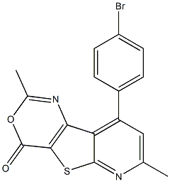 2,7-ジメチル-9-(4-ブロモフェニル)-4H-ピリド[3',2':4,5]チエノ[3,2-d][1,3]オキサジン-4-オン 化学構造式