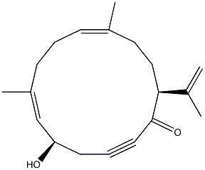 (5R,6E,10E,14S)-14-(1-Methylethenyl)-7,11-dimethyl-5-hydroxycyclotetradeca-6,10-dien-2-yn-1-one Structure