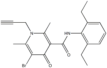 N-(2,6-Diethylphenyl)-1,4-dihydro-2,6-dimethyl-5-bromo-4-oxo-1-(2-propynyl)-3-pyridinecarboxamide Struktur