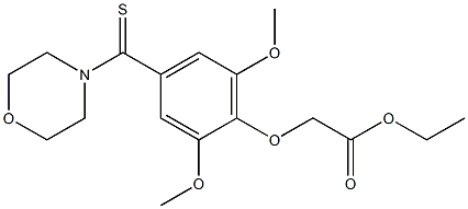 [4-(モルホリノチオキソメチル)-2,6-ジメトキシフェノキシ]酢酸エチル 化学構造式