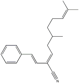 5,9-ジメチル-2-[(E)-2-フェニルエテニル]-2,8-デカジエンニトリル 化学構造式