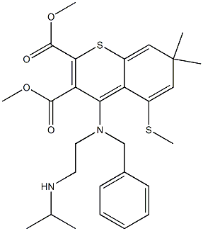 7,7-Dimethyl-5-(methylthio)-4-[benzyl[2-(isopropylamino)ethyl]amino]-7H-1-benzothiopyran-2,3-dicarboxylic acid dimethyl ester,,结构式