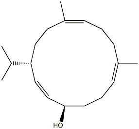 (1R,2Z,4S,7E,11E)-4-イソプロピル-7,11-ジメチル-2,7,11-シクロテトラデカトリエン-1-オール 化学構造式