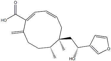 (1E,3Z,6S,7R)-6-[(R)-2-ヒドロキシ-2-(3-フリル)エチル]-6,7-ジメチル-10-メチレン-1,3-シクロデカジエン-1-カルボン酸 化学構造式