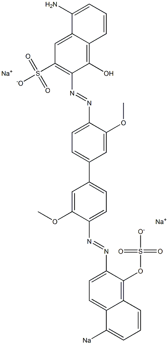 8-アミノ-4-ヒドロキシ-3-[[4'-[(1-ヒドロキシ-5-ソジオスルホ-2-ナフタレニル)アゾ]-3,3'-ジメトキシ-1,1'-ビフェニル-4-イル]アゾ]ナフタレン-2-スルホン酸ナトリウム 化学構造式