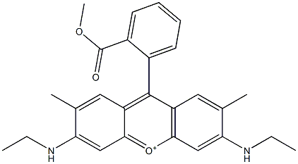 3,6-ビス(エチルアミノ)-9-[2-(メトキシカルボニル)フェニル]-2,7-ジメチルキサンチリウム 化学構造式