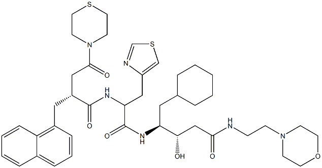 (3S,4S)-3-Hydroxy-5-cyclohexyl-4-[3-(4-thiazolyl)-2-[[(2R)-2-[[(tetrahydro-4H-1,4-thiazin)-4-yl]carbonylmethyl]-3-(1-naphthalenyl)propionyl]amino]propionylamino]-N-(2-morpholinoethyl)valeramide,,结构式